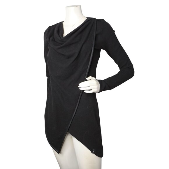 Marc New York Performance Cowl-Neck Waffle-Knit Black Tunic Top Asymmetrical - Picture 5 of 10